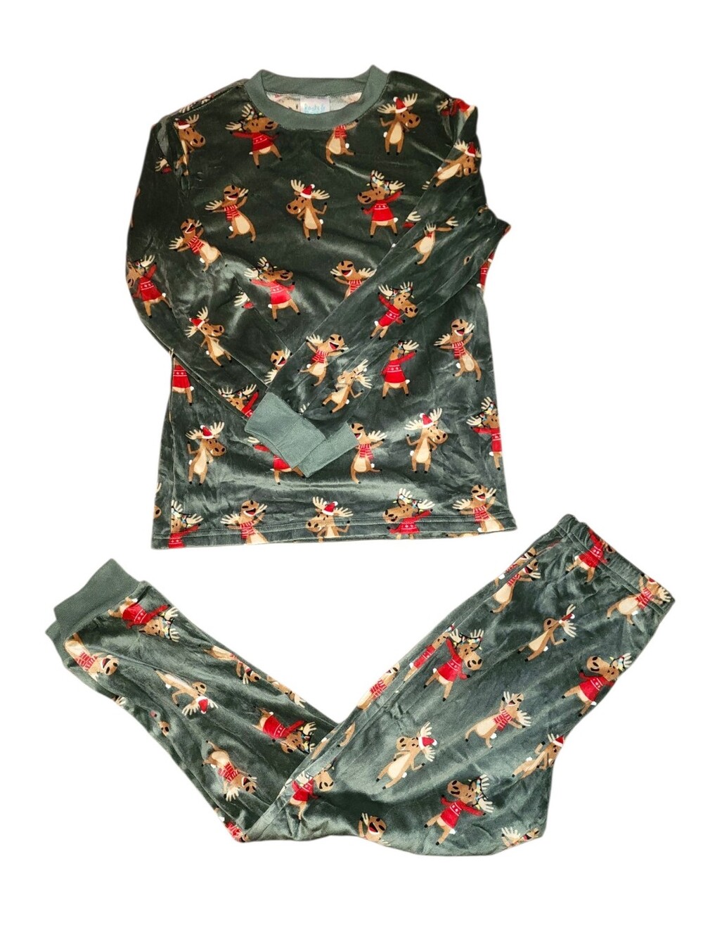 Kids Green Reindeer Pajama Set